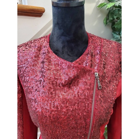 Basler Women's Red Sequin Long Sleeve Casual Full Zip Front Jacket Size 38 M - Picture 2 of 13